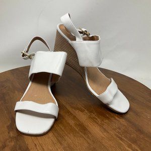 Halogen Woman's Sling Back White Leather Slingback Wedge Heel Sandals 10M